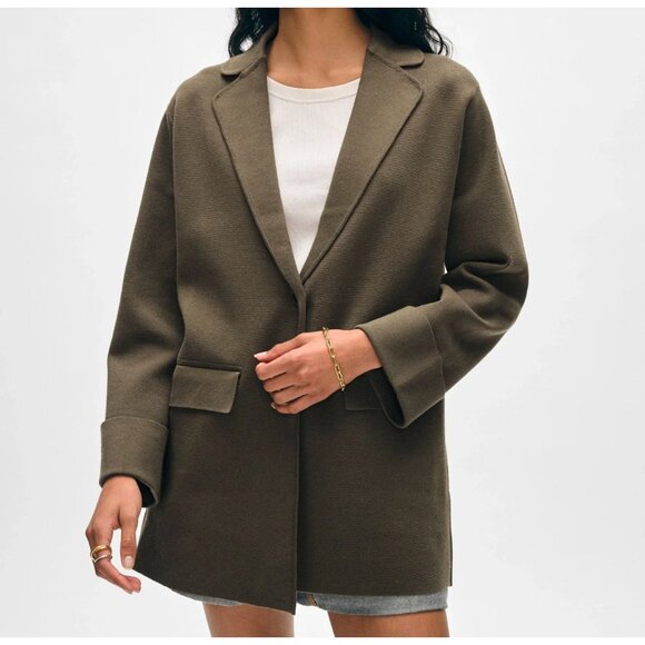 White + Warren Superfine Organic Cotton Oversized Blazer Dark Sage Size XS - Picture 1 of 6